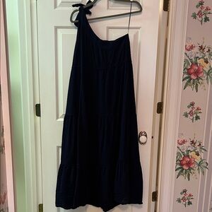 Crown & Ivy Navy One Shoulder Tie Maxi Dress